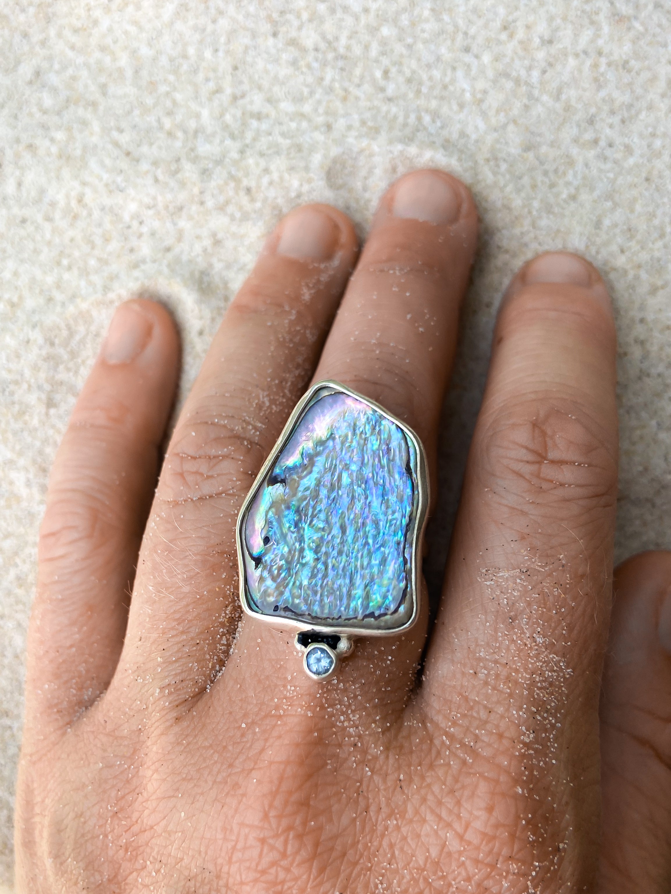 DROPLET RING: Paua Shell & Aquamarine