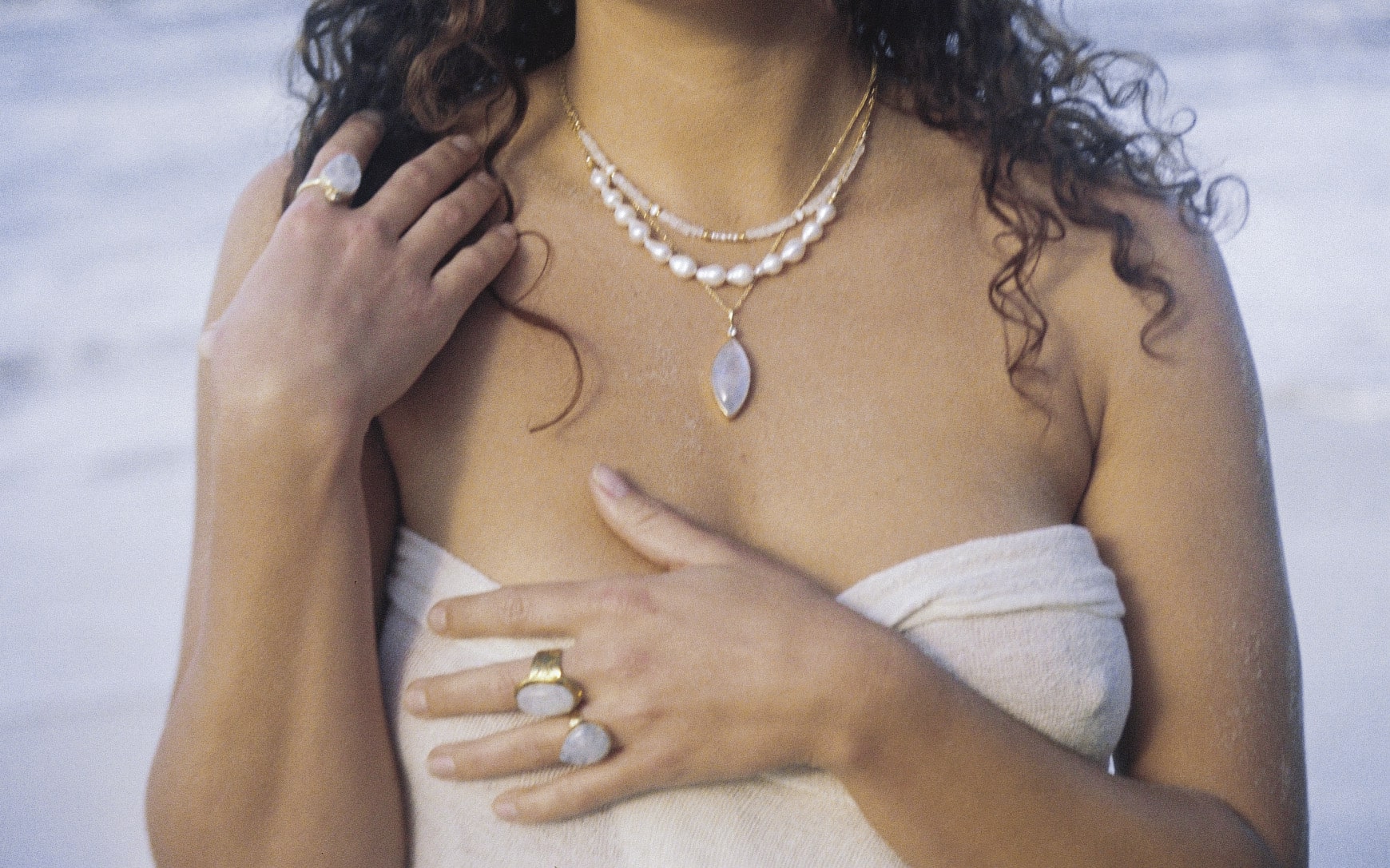 SIREN NECKLACE: Moonstone, Pearl & Mother of Pearl - GOLD