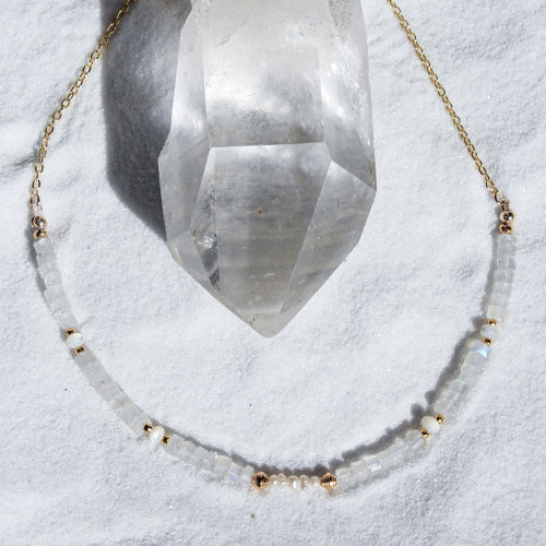 SIREN NECKLACE: Moonstone, Pearl & Mother of Pearl - GOLD