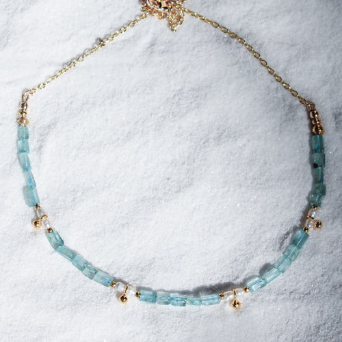 NAGINI NECKLACE: Aquamarine & Pearl -GOLD