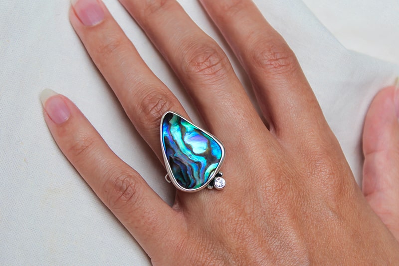 DROPLET RING: Paua Shell & White Sapphire