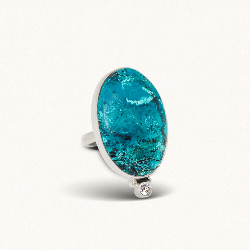 DROPLET RING: Shattuckite Azurite & White Sapphire