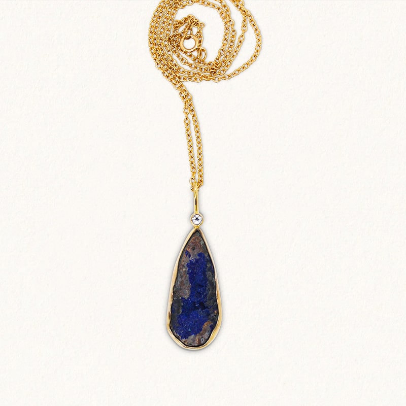 DROPLET NECKPIECE: Raw Druzy Azurite & White Sapphire