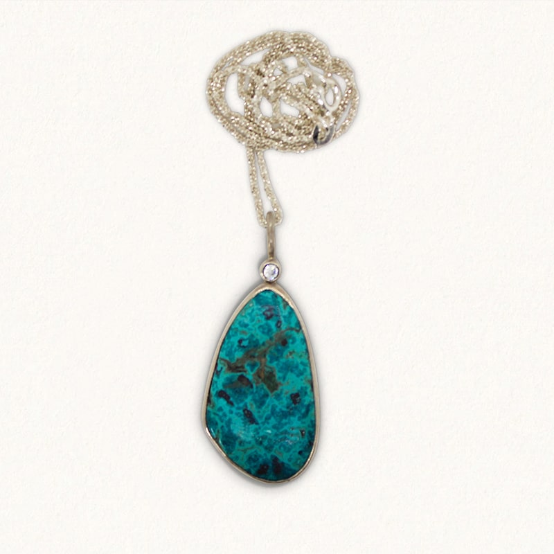 DROPLET NECKPIECE: Shattuckite Azurite & White Sapphire