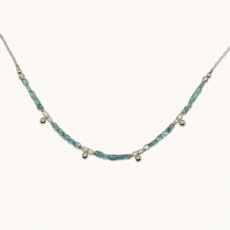 NAGINI NECKLACE: Aquamarine & Pearl - SILVER