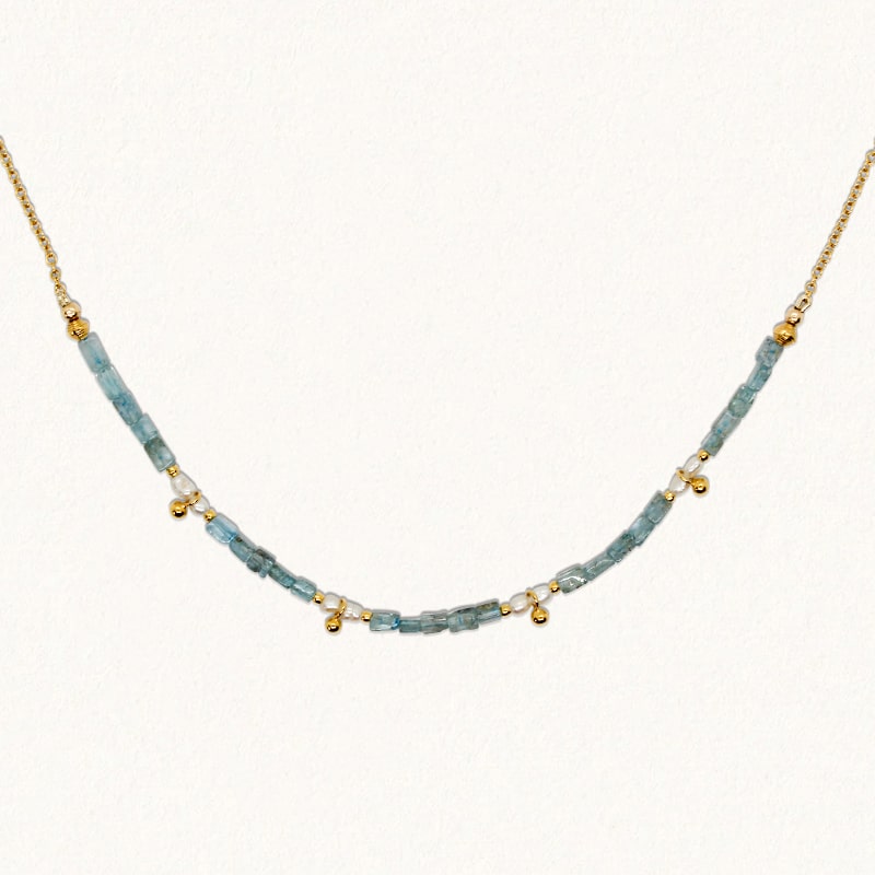 NAGINI NECKLACE: Aquamarine & Pearl -GOLD