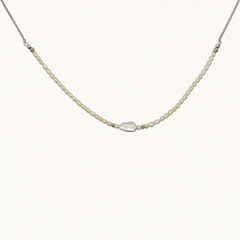 INAYA NECKLACE: Pearl + Biwa - SILVER