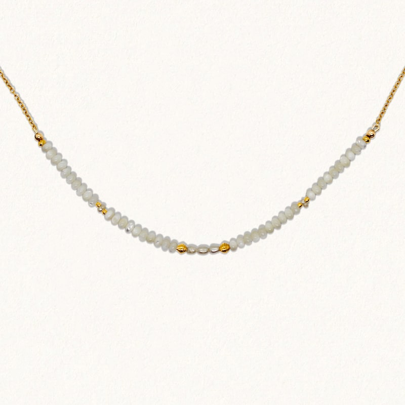 SIREN NECKLACE: White Mother of Pearl & Pearl- GOLD