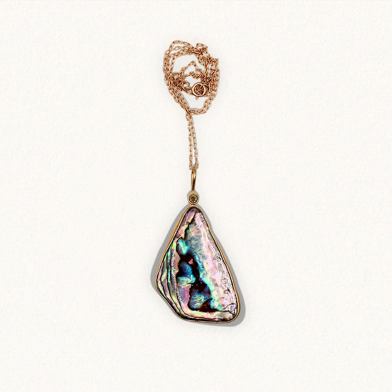 DROPLET NECKPIECE: Butterfly Wing Paua Shell & Ethiopian Opal