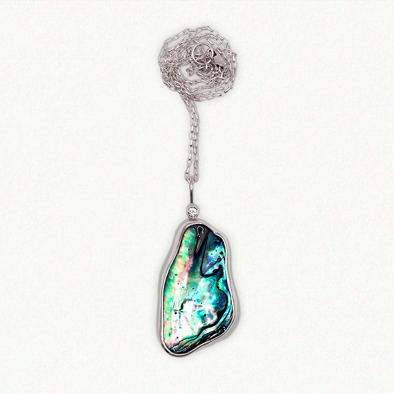 DROPLET NECKPIECE: Paua Shell & White Sapphire