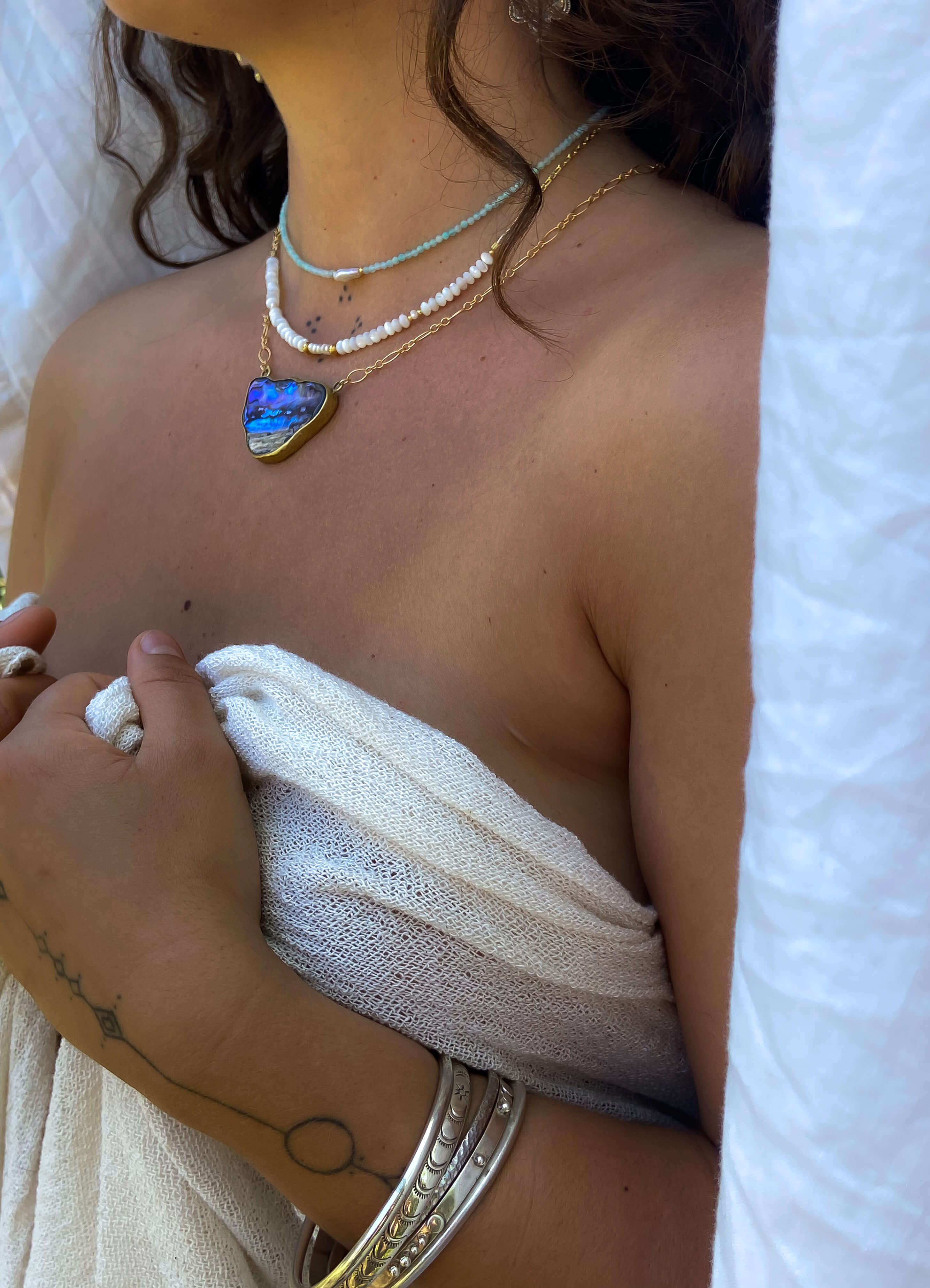 SIREN NECKLACE: White Mother of Pearl & Pearl- GOLD