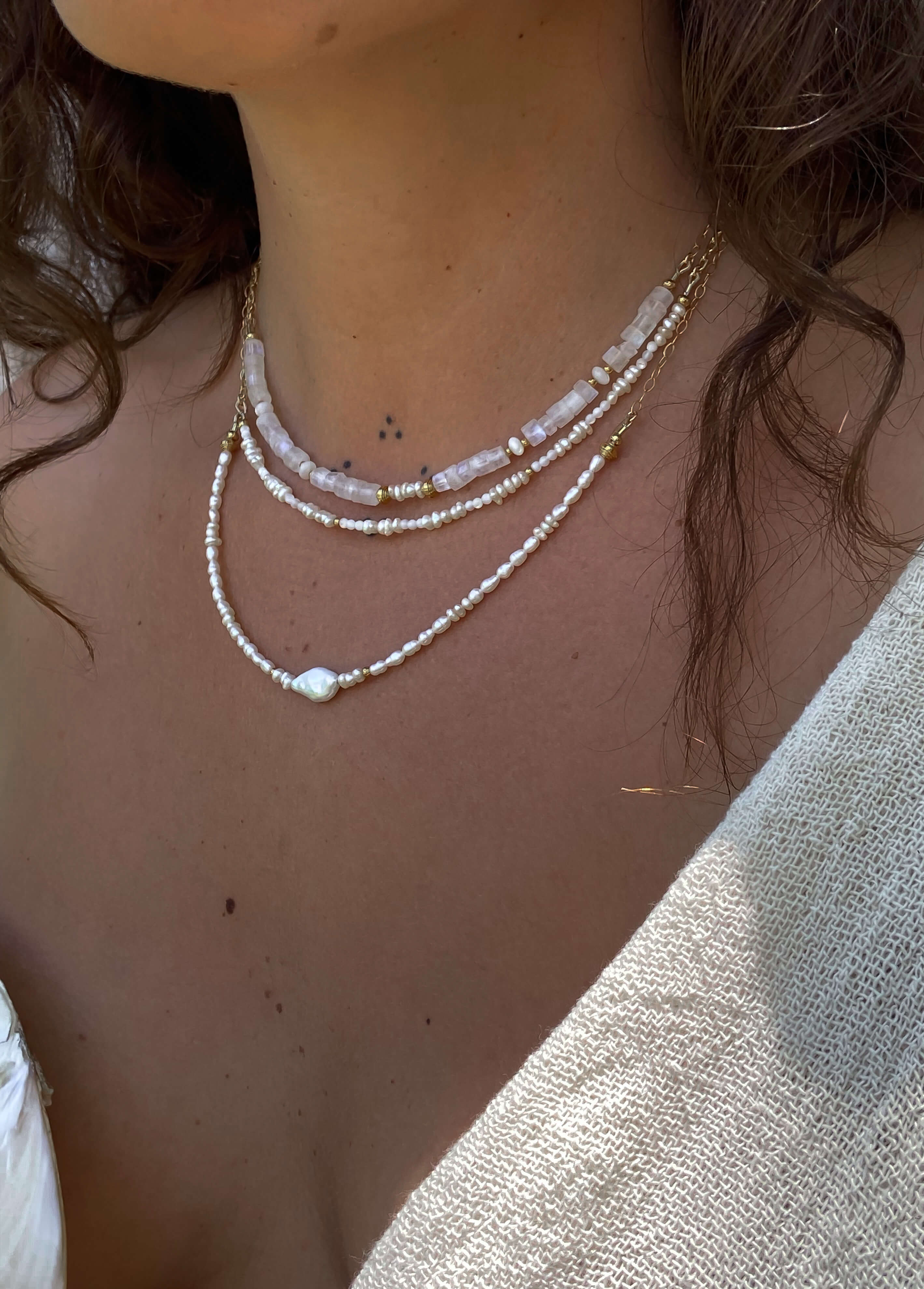 SIREN NECKLACE: Moonstone, Pearl & Mother of Pearl - GOLD