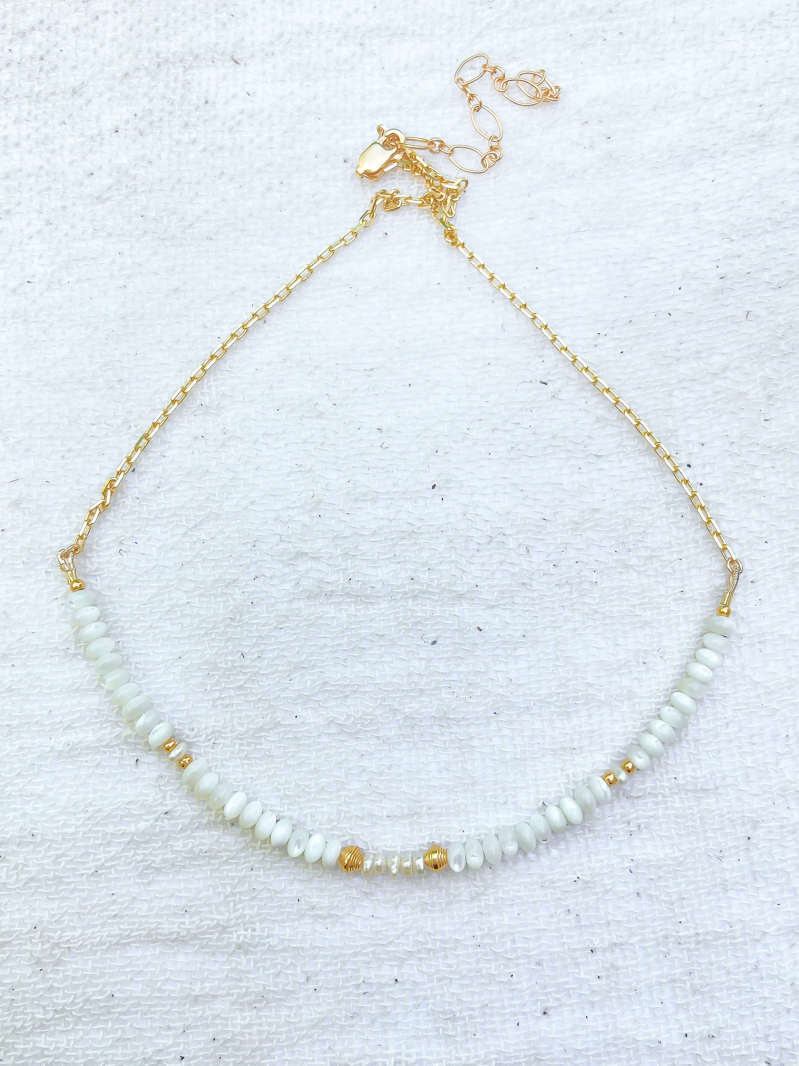 SIREN NECKLACE: White Mother of Pearl & Pearl- GOLD