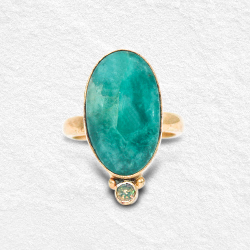 DROPLET RING: Amazonita & Ethiopian Opal