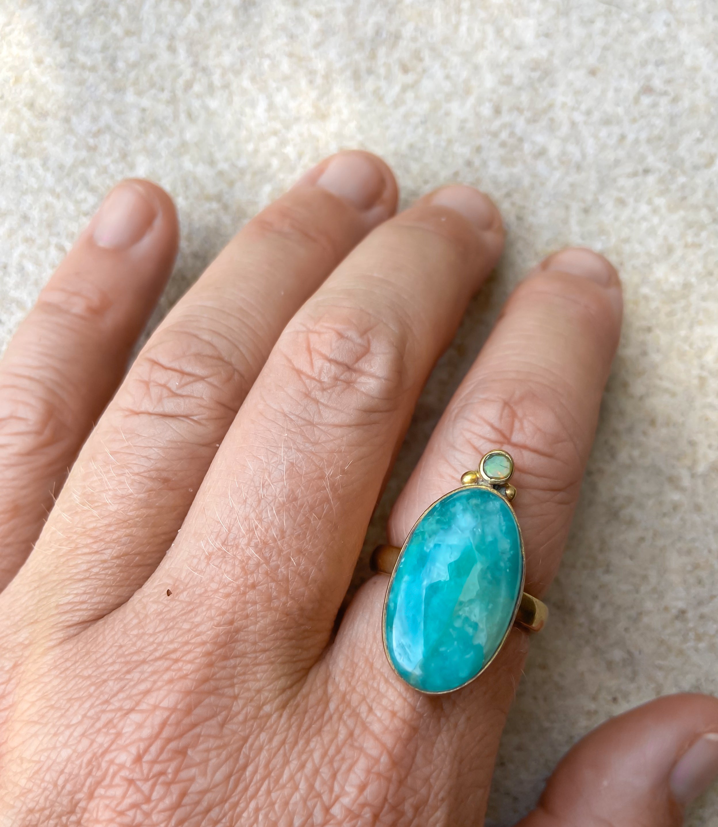 DROPLET RING: Amazonita & Ethiopian Opal