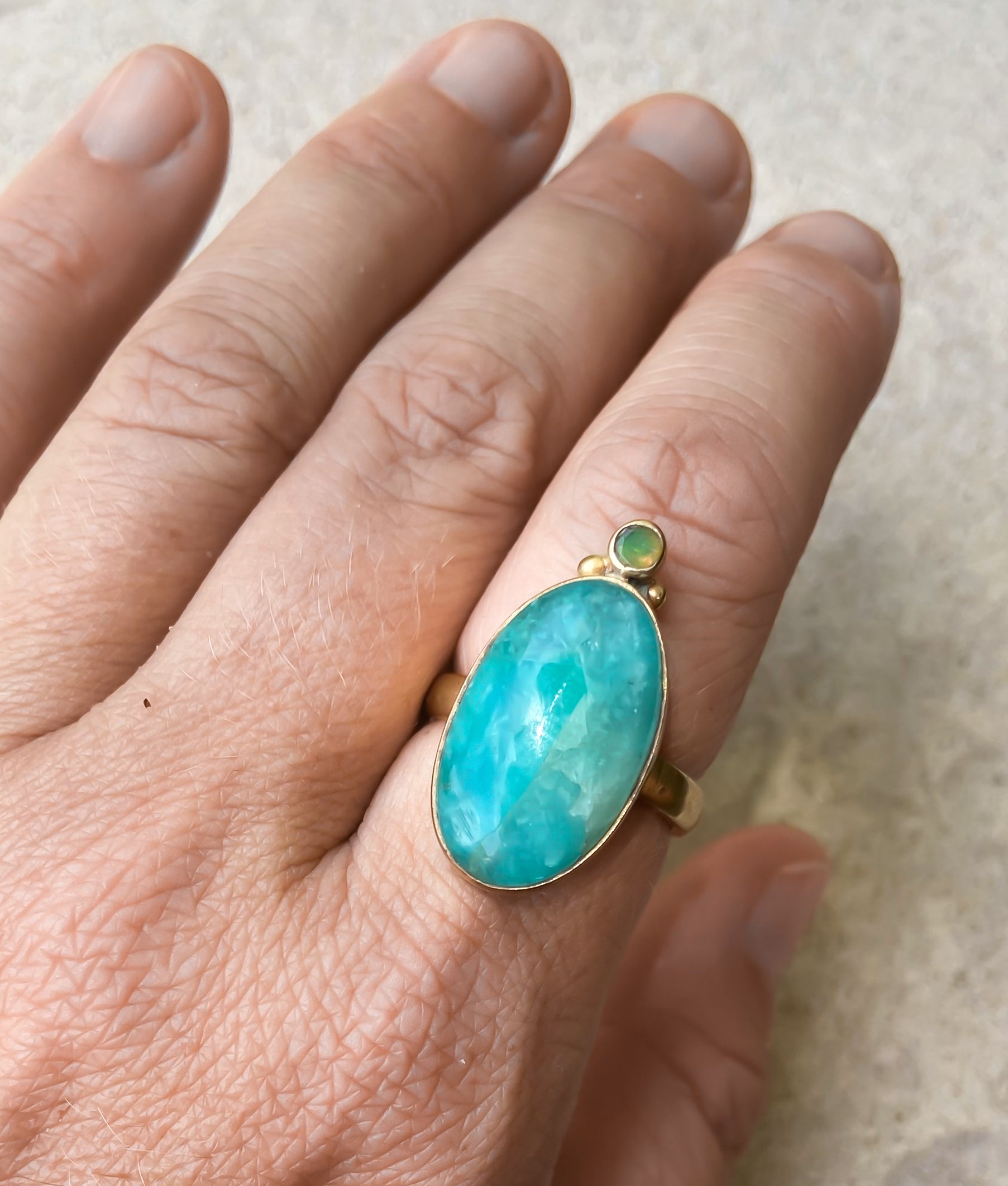 DROPLET RING: Amazonita & Ethiopian Opal