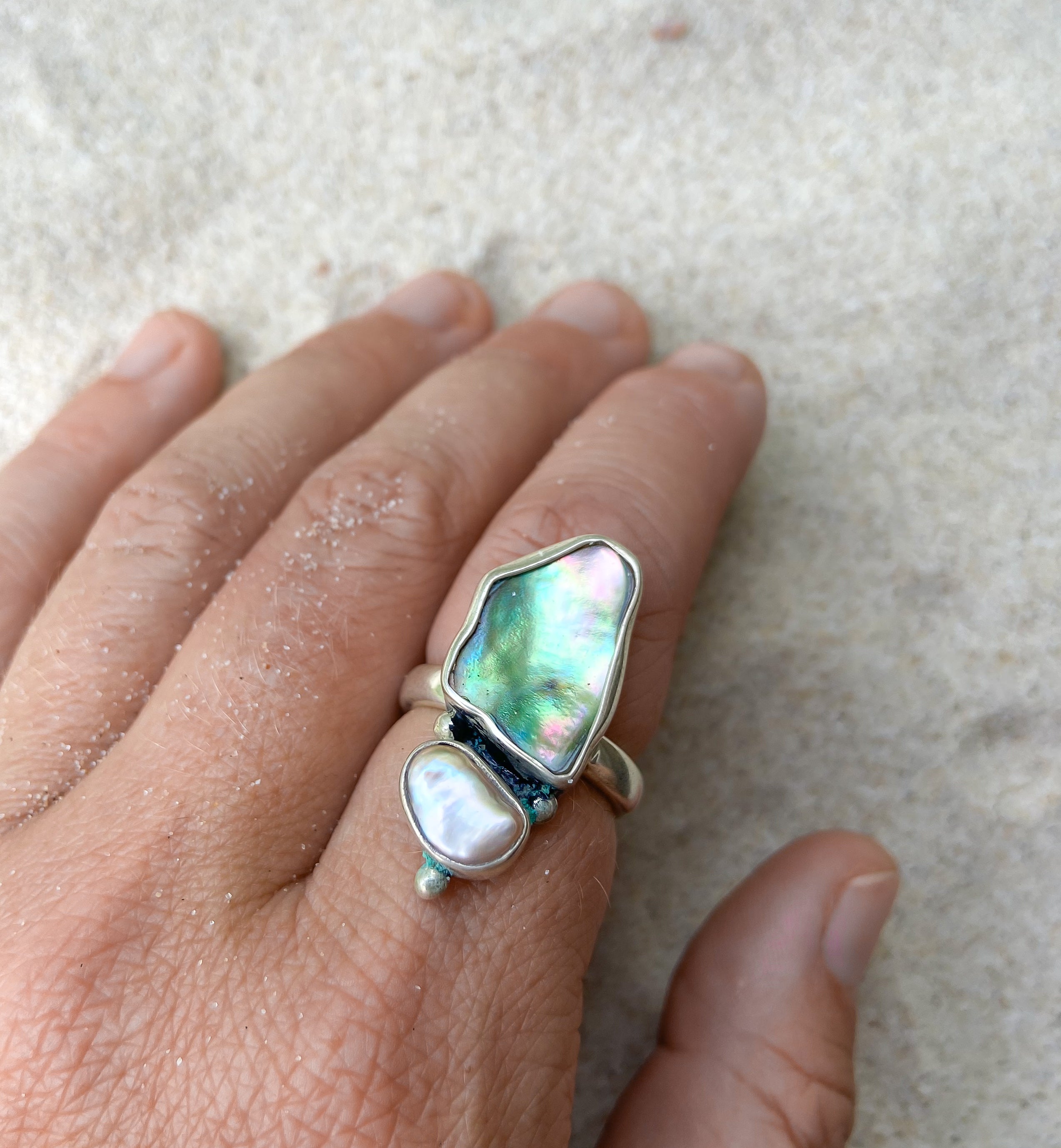 YEMAYA RING: Pearl & Paua Shell