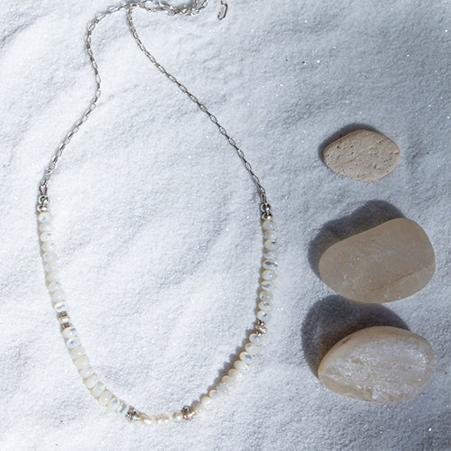 SIREN NECKLACE: White Mother of Pearl & Pearl -SILVER