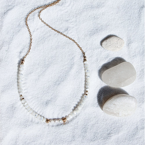 SIREN NECKLACE: White Mother of Pearl & Pearl- GOLD