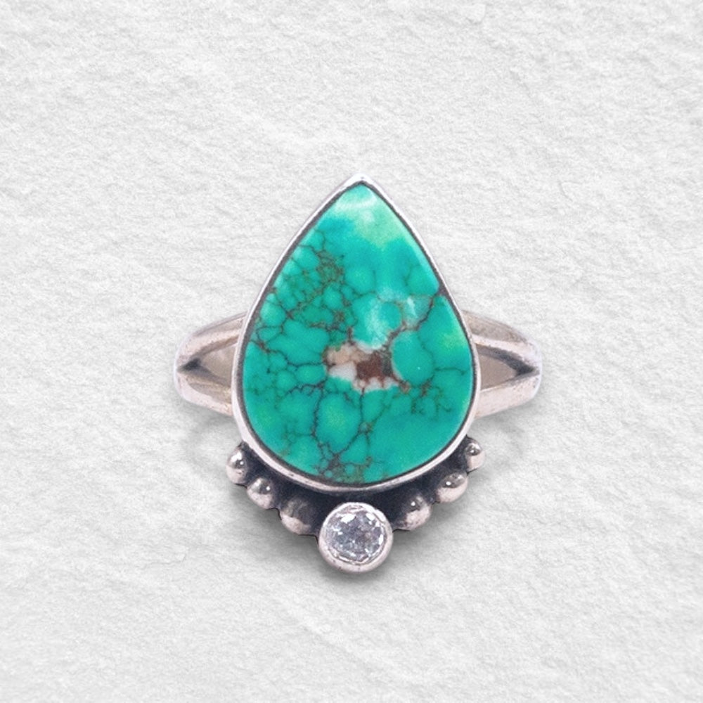 DROPLET RING: Tibetan Turquoise & White Sapphire