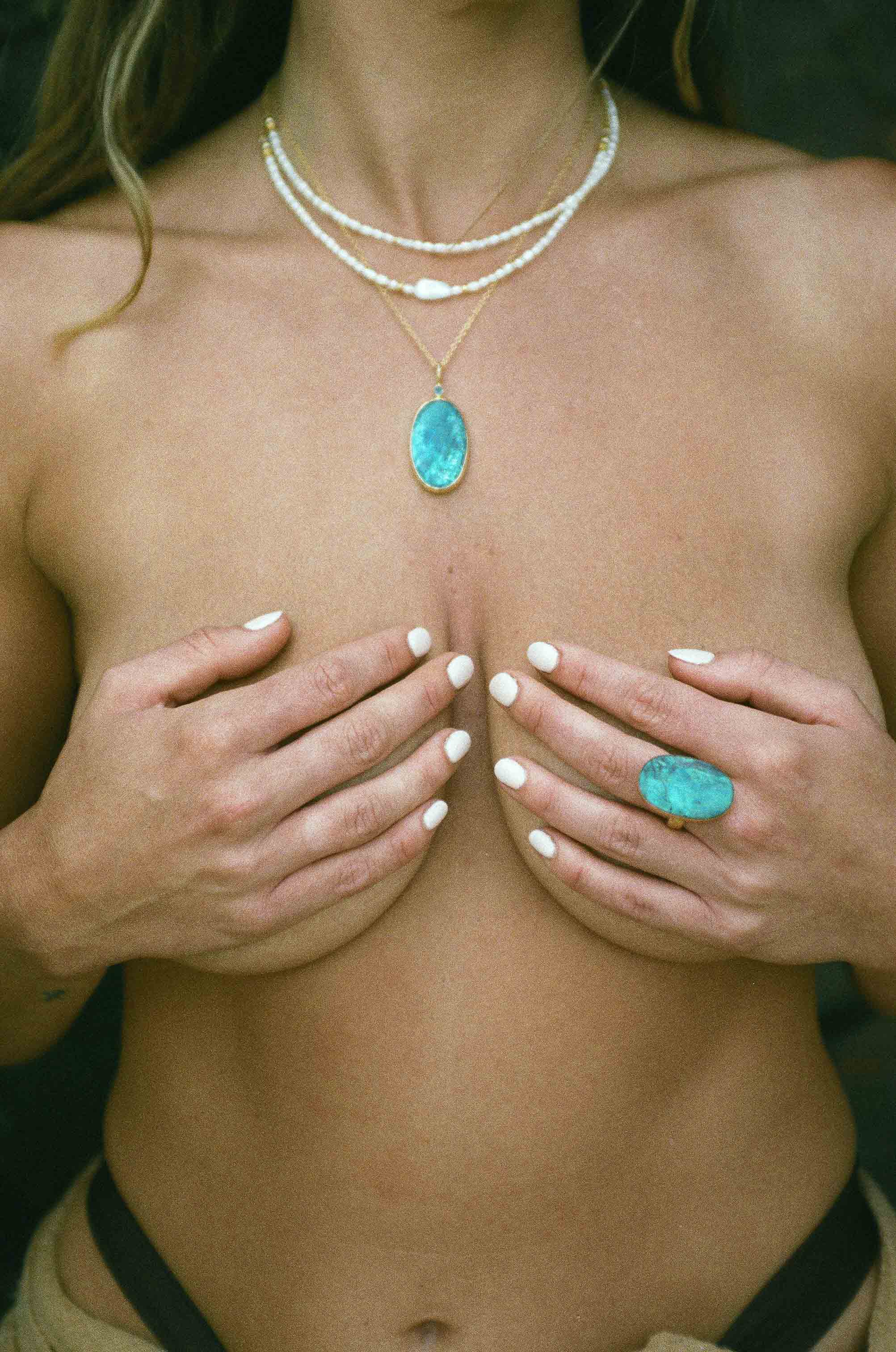 DROPLET NECKPIECE: Shattuckite Azurite & Blue Topaz
