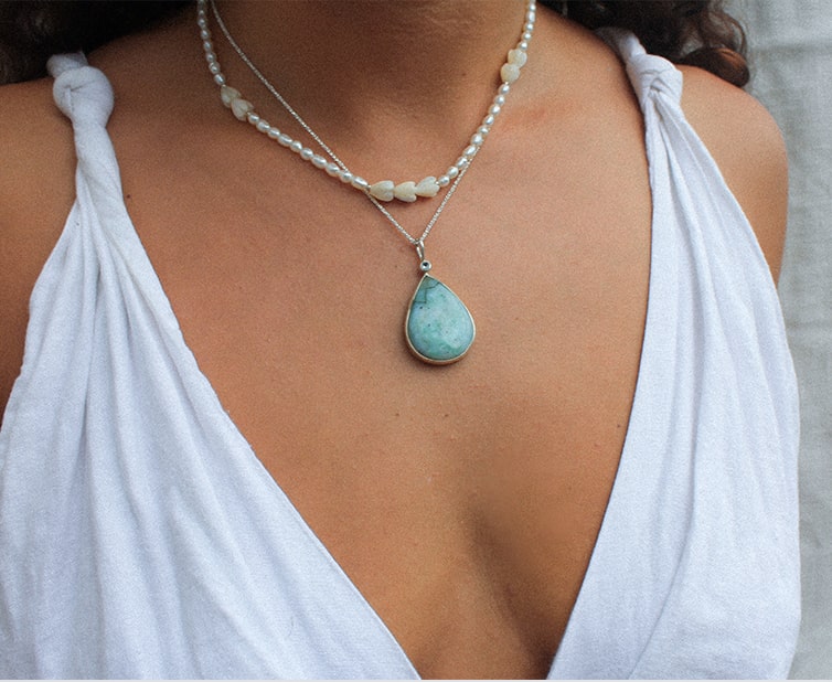 DROPLET NECKPIECE: Andean Opal & Aquamarine