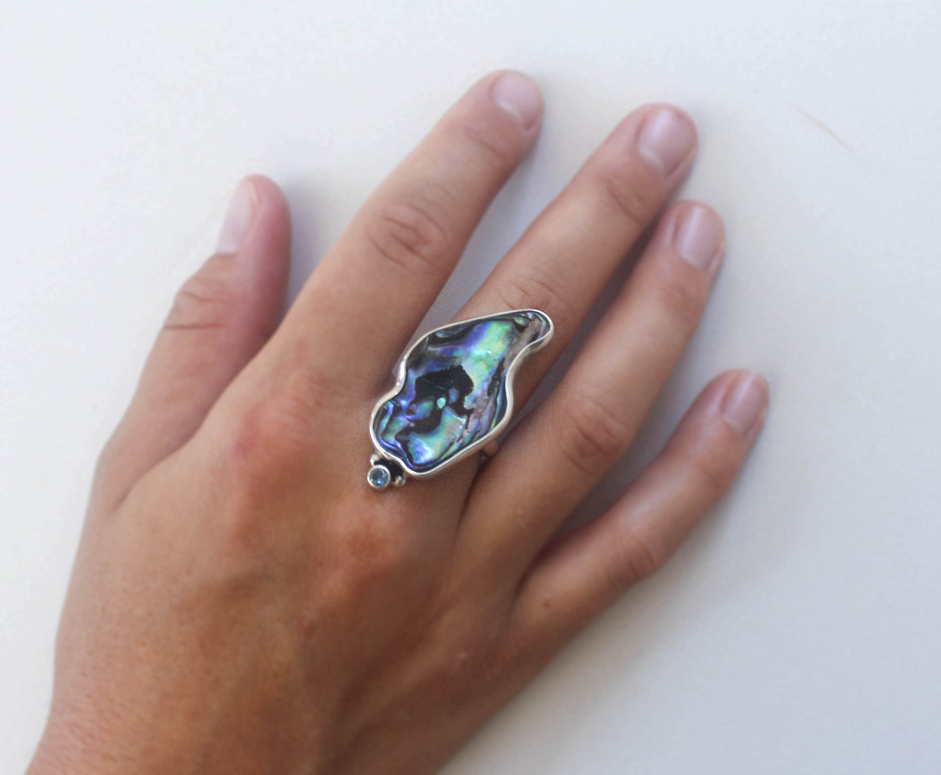 DROPLET RING: Paua Shell & Blue Topaz